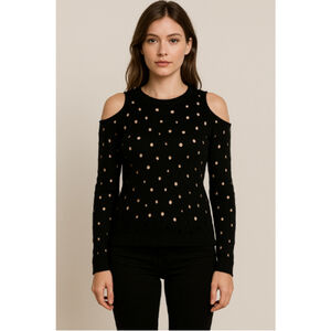 Boho Gothic Punk Open Knit Crochet Long Sleeve Cold Shoulder Top Lush Black S